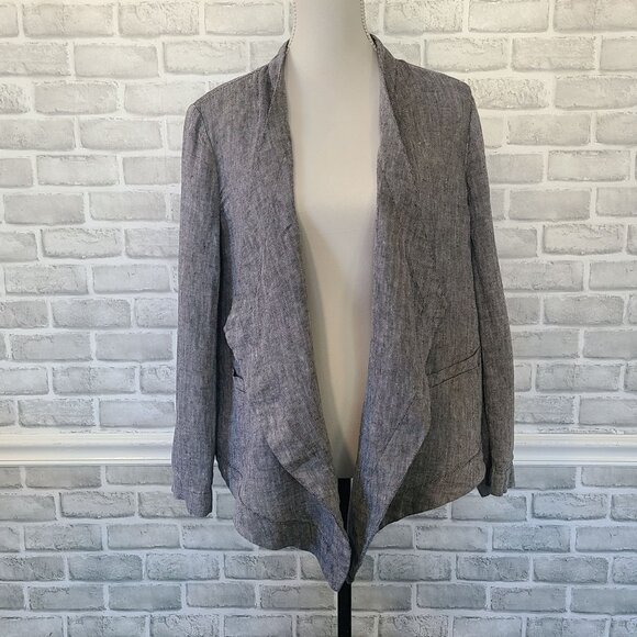 Coldwater Creek Linen Herringbone Tweed Open Front Jacket Classic Staple Lg - Picture 8 of 9